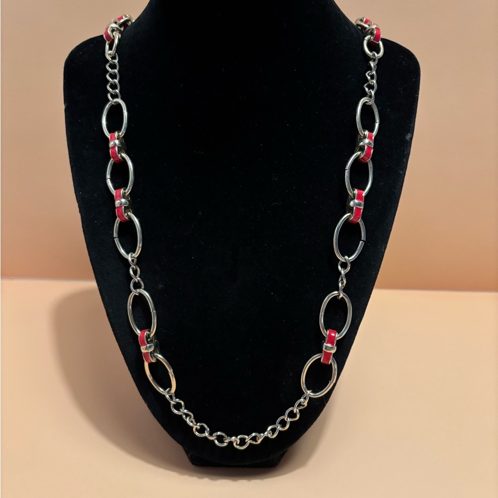 Banana Republic Gold Tone Red Enamel Toggle Necklace 30”